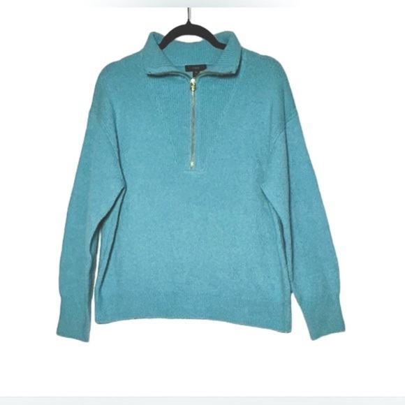 J. Crew Merino Wool Alpaca Blend Blue Half-Zip Stretch Sweater w/ Ribbed Trim, M - Picture 2 of 12